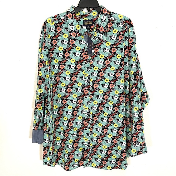 NEW Cremieux Premium Denim Mens 4XB BIG Green Floral Button Up Shirt Long Sleeve - Picture 1 of 9